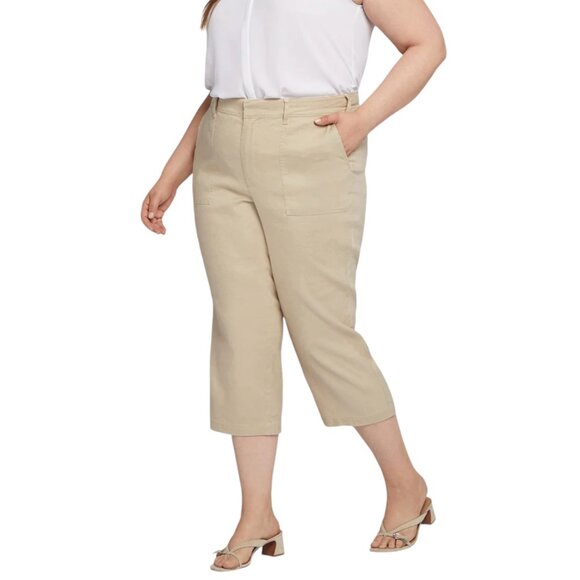 NEW NYDJ Cropped Utility Pants in Stretch Linen in Feather Tan SZ 16W - Picture 13 of 13
